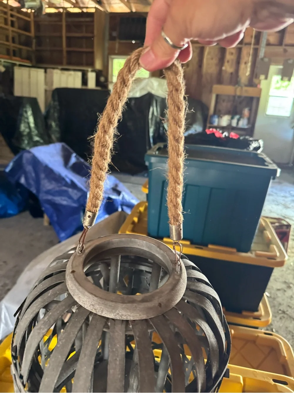 Woven Brown Lantern with Rope Handle - Home Accents